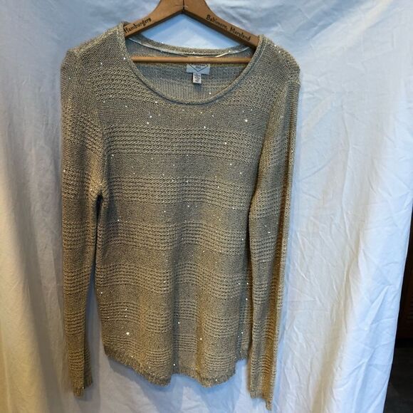 St. John's Bay Long Sparkly Pullover Sweater Tan Large - Picture 1 of 5